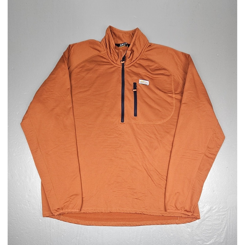 ORVIS Horseshoe Hills Qt Zip Mens XXL Orange Fleece Pullover Outdoor Hiking
